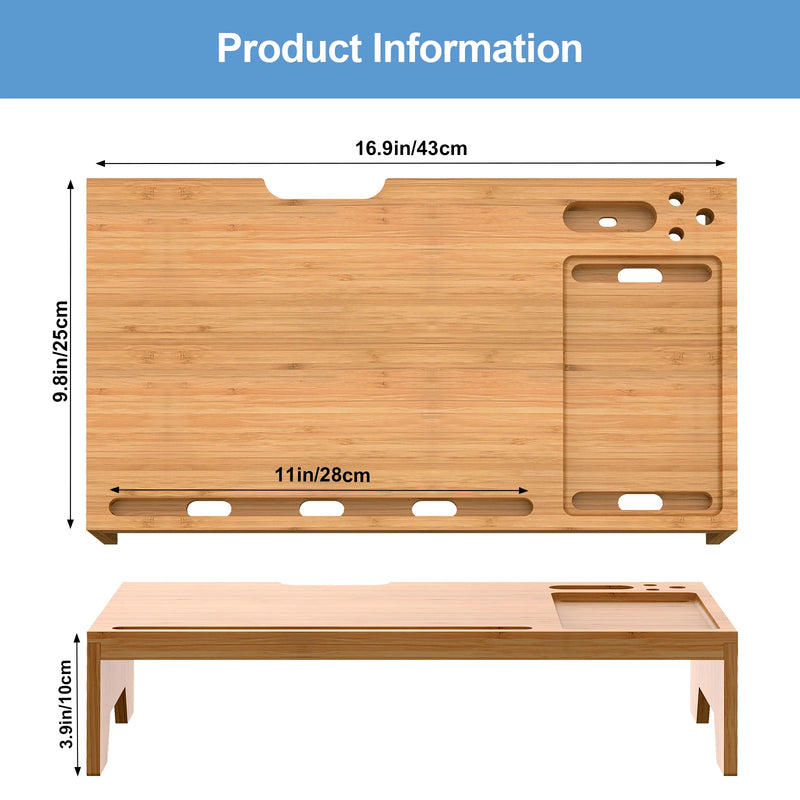Organizador de mesa riser de suporte de monitor de bambu, armazenamento de suporte de mesa de madeira para casa e escritório para computador, laptop, pc, notebook